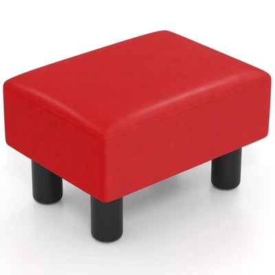 Small Ottoman PU Leather Footrest Modern Footstool Rectangular Seat Stool Red - Image 1 of 4
