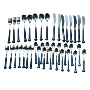 Vintage Denby Midnight Regency Blue Stainless Kismet Flatware Lot 0f 39 England - Picture 1 of 15