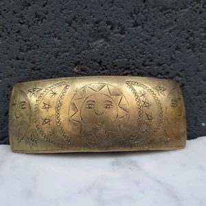 Cordón de pinza de pelo tono dorado cara sol estrella luna celestial vintage  - Imagen 1 de 5