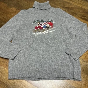 Vintage Womens Rare Lauren Ralph Lauren Lambswool Grey Sled Scene Sweater XL - Picture 1 of 9