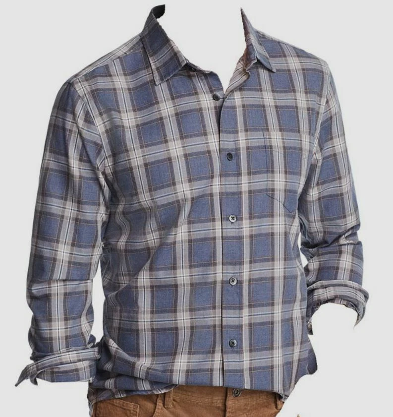 NEW $295 Bloomingdale's Men Blue Gray Plaid Long-Sleeve Button Top Shirt Size M - Image 1 of 1