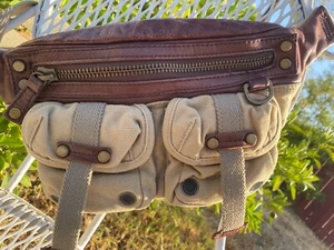 Vintage 90s Y2K Diesel Fanny Pack Waist Belt Bum Bag Crossbody Canvas Leather - Picture 1 of 21