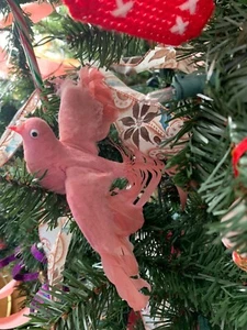Rosa Taube Vogel Perle Feder Weihnachtsdeko Ornament Shabby Chic Viktorianisch - Bild 1 von 10
