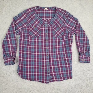 Duluth Flannel Shirt Womens Fits as a Large Purple Plaid Cotton Button Up Casual - Picture 1 of 10