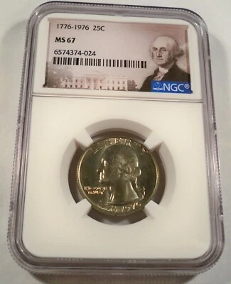 1976 NGC MS67 CLAD WASHINGTON QUARTER 25c BUSINESS STRIKE NICE GOLD TONE MS 67 - Image 1 of 4