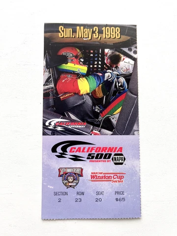 California 500 Indy Car Racing Ticket Stub Vintage 1998 Winston Cup NASCAR 50th Cover