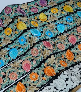 FCL 1 Mtr Indian Embroidery  Saree Lace Trim Embellishment wedding Sew 8cm Wide - Picture 1 of 84