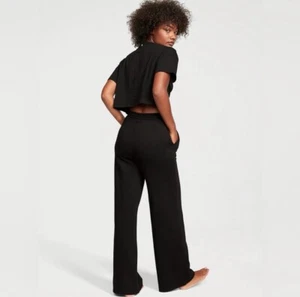 NWT VICTORIA'S SECRET Cotton Fleece Wide-Leg Sweatpants Black  XL - Picture 1 of 5