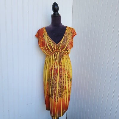 Vestido Apt 9 Mujer Estrás Cachemira Fluido Tie Dye Fiesta Naranja Amarillo Elastizado M Foto 1 de 4