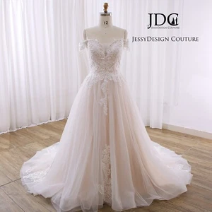 Light Champagne Pearls Beaded Lace Wedding Dress Ball Gown Corset Plus - Picture 1 of 10