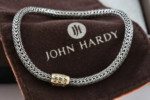 John Hardy Sterlingsilber & 18k Gelbgold geflochtenes Kabel 8" Armband - Bild 1 von 8