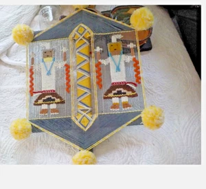 21" Yei Weaving Wall Hanging Holy People Dancers God's Eye Navajo vintage large - Picture 1 of 3