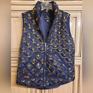 Simply Southern Navy Puffer Vest - SMALL - Gold Anchors - - Picture 1 of 5