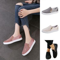 Womens Fashion Zipper Loafers Pumps Casual Slip On Flat Trainers Sneakers Shoes