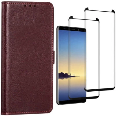 Funda protectora de pantalla de cuero tipo billetera abatible marrón para Samsung Galaxy Note8 Foto 1 de 4