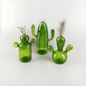 Juego de 3 jarrón de vidrio de cactus, boho, soplado a mano para flores, decoraciones, cristal, - Imagen 1 de 2