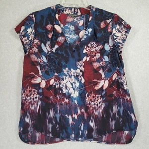 Adrianna Papell Blouse XL Floral V Neck Short Sleeve Pleats Shell - Picture 1 of 9