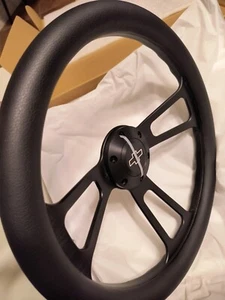 Chevy Billet Black Spoke Black Leather Grip Sport 14 In Fast Shipping - Picture 1 of 12