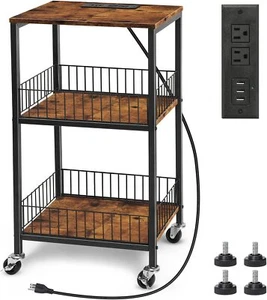 3-Tier Nightstand with USB Ports and Outlets Mobile Side Table End Table Storage - Picture 1 of 8