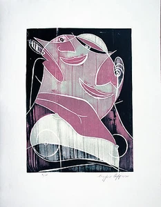 Siegfried Assfalg 1925 -2012: impresión en madera Voyeure 1983 edición pequeña concreto - Imagen 1 de 6