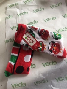 X-mas Socks Merry Christmas OWLS & DOTS Ladies 2 Pair Size 4-10 Holiday Novelty - Picture 1 of 5