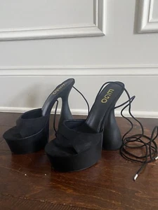 Womens Open Toe Platform Chunky High Heel Sandals Lace Up US6.5 - Picture 1 of 6