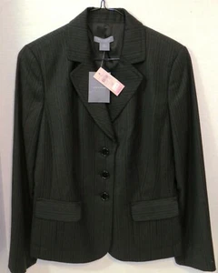 New Women's Ann Taylor Petites 8P Charcoal Pinstripe Career 3-Button Suit Jacket - Picture 1 of 11