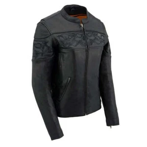 Milwaukee Leather 2540 Women's Leather Scooter Jacket w/Reflective Skull Graphic - Picture 1 of 13