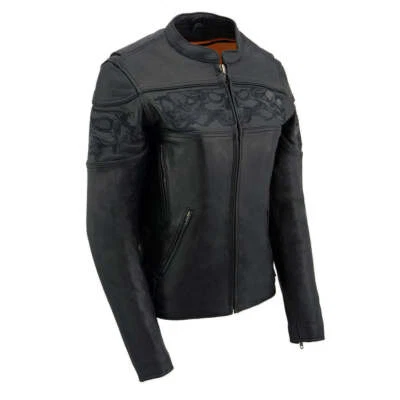 Milwaukee Leather 2540 Women's Reflective Skull Graphic Motorcycle Rider Jacket - Image 1 of 4