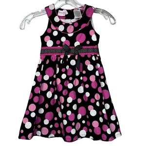 Nanette Girl Dress Girls 5 Black Pink Polka Dot Girly Bow Sweet Party Wedding - Picture 1 of 7