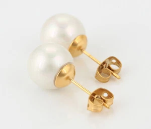 Luxus Perlen Edelstahl Ohrstecker Ohrringe 999er Gold 24K vergoldet 10mm Damen - Bild 1 von 6