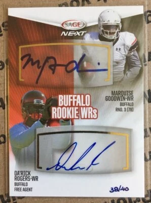 Marquise Goodwin 2013 Sage NEXT Dual Autographs RC sp /40 Buffalo BILLS! Texas! - Image 1 of 2