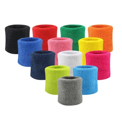 6 PAIR TERRY WRIST SWEATBAND Cotton Wristbands Absorbent Workout Sport BANDS - Image 1 of 4