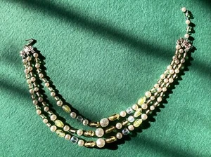 Vintage 3 Strand Glass Bead 13-15” Adjustable Necklace. Made In Japan - Picture 1 of 14