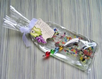 Handmade Melted Clear Wine Bottle,Serving Tray,Appetizers Crackers+Cheese Knife - Image 1 of 4