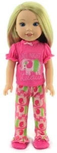 Pink Elephant Pajamas for Wellie Wishers 14 1/2 inch Doll Clothes Girl - Picture 1 of 2