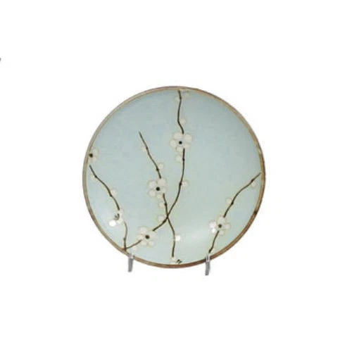 SET of 2 Japanese 7.5"D Dinner Serving Dish Plate Grey Ume Blossom Made in Japan - Image 1 of 1