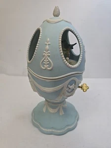 Avon Simply Elegant Music Box Egg 10 In Decorative Blue White Porcelain Working - Picture 1 of 9