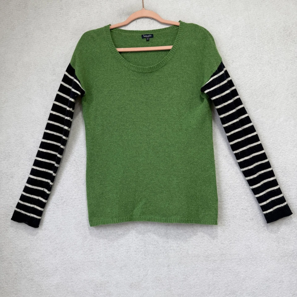 Espléndido Suéter Para Mujer Mediano Verde Negro Rayas Mezcla de Lana Cuello Redondo Pullover Foto 1 de 4