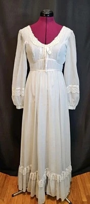 Maxi Vestido Vintage Años 70 Gunne Sax Jessica McClintock Azul Pálido Voile Talla 5 Foto 1 de 4