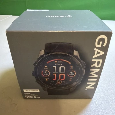 Garmin fenix 8 AMOLED Sapphire GPS Smartwatch 51 mm Carbon Gray DLC Titanium NEW - Image 1 of 3