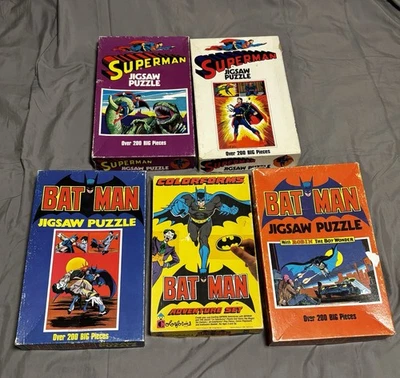 Vintage 1973 Superman Batman Robin Joker 200Pc Jigsaw Puzzle Colorforms Lot READ - Image 1 of 4