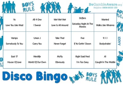 Fun Music Game Disco Bingo - Boy Band Theme 250 Tickets - Image 1 of 3