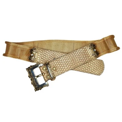 B.B. Simon Statement Belt Size XL Leather & Mesh Metal Gold-Tone - Image 1 of 4