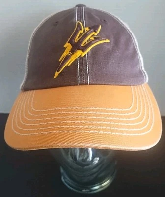 Retro Looking Arizona State Sun Devils Mesh Snapback Brown Yellow Beige - Image 1 of 4