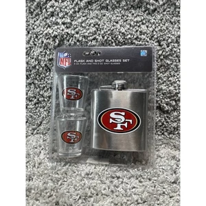 NFL San Francisco 49ers Shot Glass and Brushed Stainless Steel Flask Set New - Picture 1 of 9