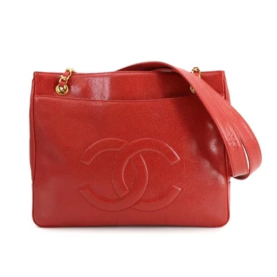 CHANEL Chain Shoulder Bag Caviar Skin Leather Red Purse 90282881 - Image 1 of 4