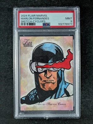 2023 Flair Marvel CYCLOPS 1/1 Sketch/Auto By Artist MARLON FERNANDES SSP PSA 9 - Image 1 of 3