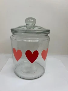 Large Glass Jar with Lid and Hearts 8" Sturdy Unique Find - Picture 1 of 6