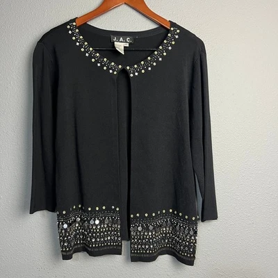 De colección J.A.C. Cárdigan Negro Adornado XL Lentejuelas Cuentas Elegante Carrera Abuela Foto 1 de 4